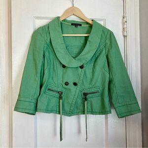 Dance in Paris Women's Boho Asymmetrical Green Jacket Cotton Blend Size S
